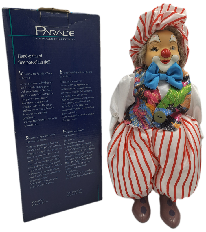 Vintage Hand-Painted Fine Porcelain Doll-Circus Clown - Parade of Dolls Collection -boxed.