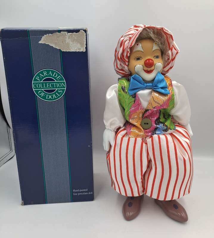 Vintage Hand-Painted Fine Porcelain Doll-Circus Clown - Parade of Dolls Collection -boxed.
