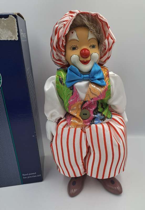 Vintage Hand-Painted Fine Porcelain Doll-Circus Clown - Parade of Dolls Collection -boxed.