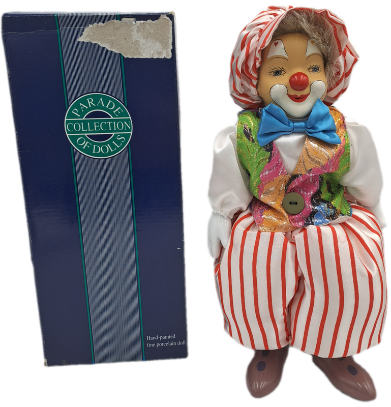 Vintage Hand-Painted Fine Porcelain Doll-Circus Clown - Parade of Dolls Collection -boxed.