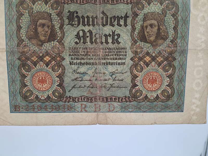 1920  Germany (1871-1948) 100 Mark Reichsbank note