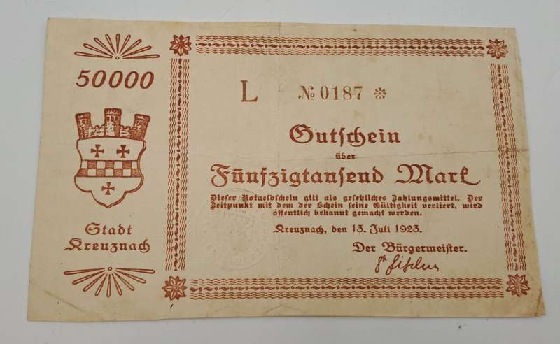 1923   july 13, Germany 50,000 Mark -Kreuznach City-