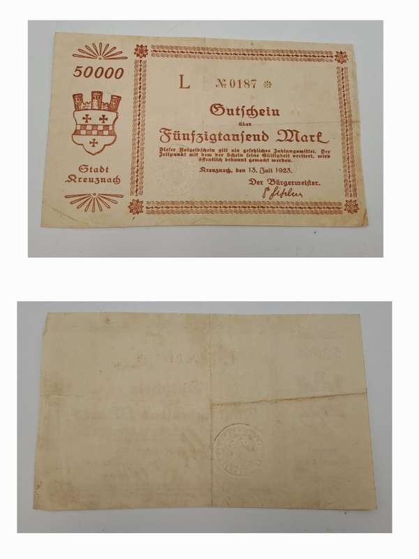 1923   july 13, Germany 50,000 Mark -Kreuznach City-