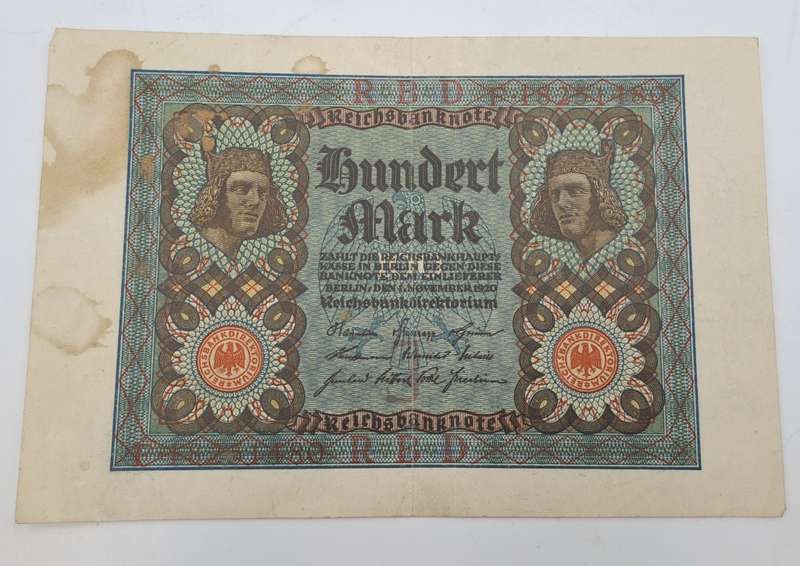 1920  Germany  Germany (1871-1948) 100 Mark Reichsbank note