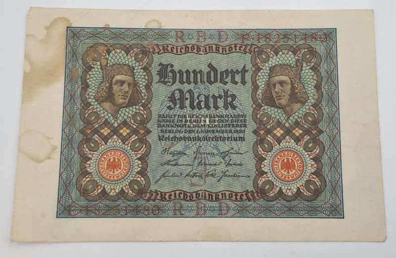 1920  Germany  Germany (1871-1948) 100 Mark Reichsbank note