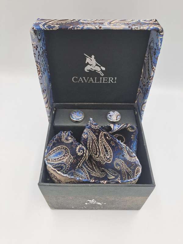 Vintage Cavalieri Cufflinks and Pocket Square Gift set -The Tie is Missing