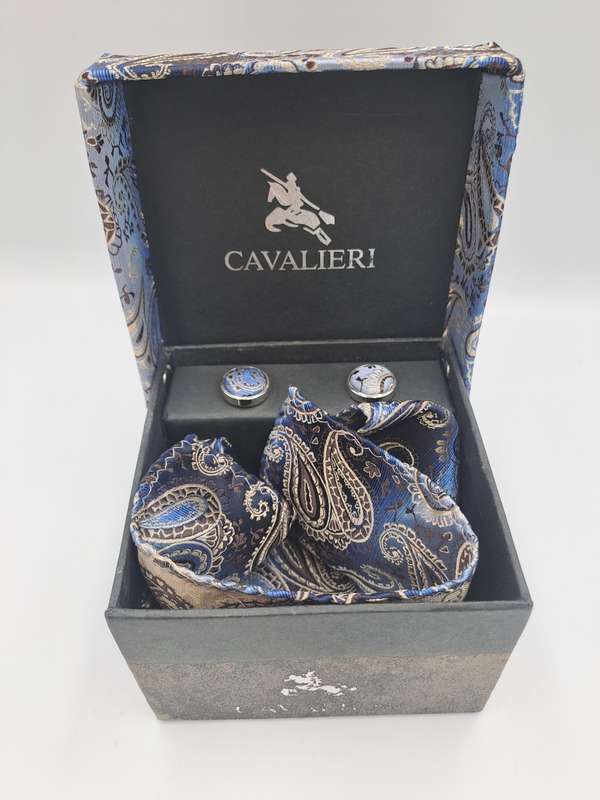 Vintage Cavalieri Cufflinks and Pocket Square Gift set -The Tie is Missing