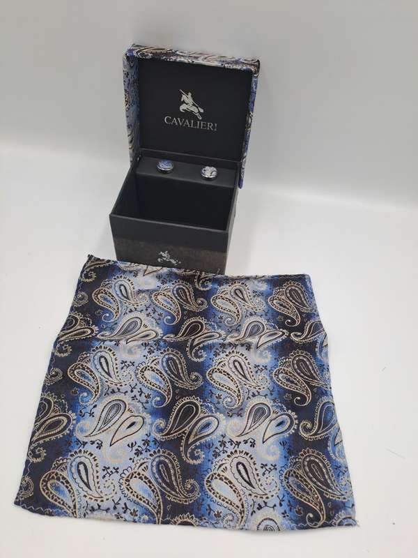 Vintage Cavalieri Cufflinks and Pocket Square Gift set -The Tie is Missing
