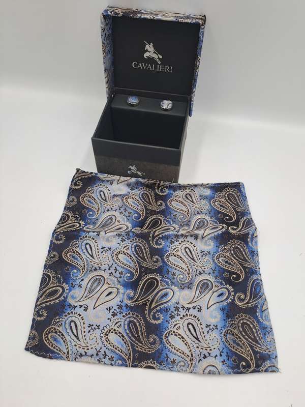 Vintage Cavalieri Cufflinks and Pocket Square Gift set -The Tie is Missing