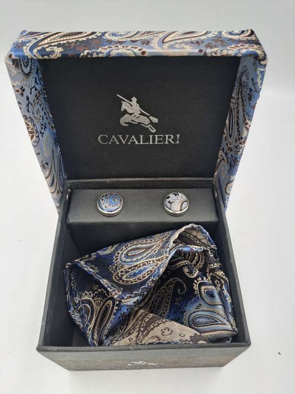 Vintage Cavalieri Cufflinks and Pocket Square Gift set -The Tie is Missing