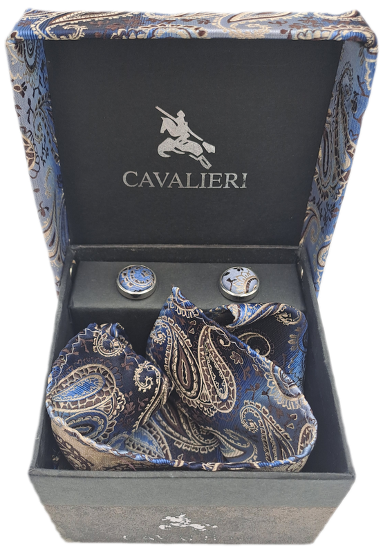 Vintage Cavalieri Cufflinks and Pocket Square Gift set -The Tie is Missing