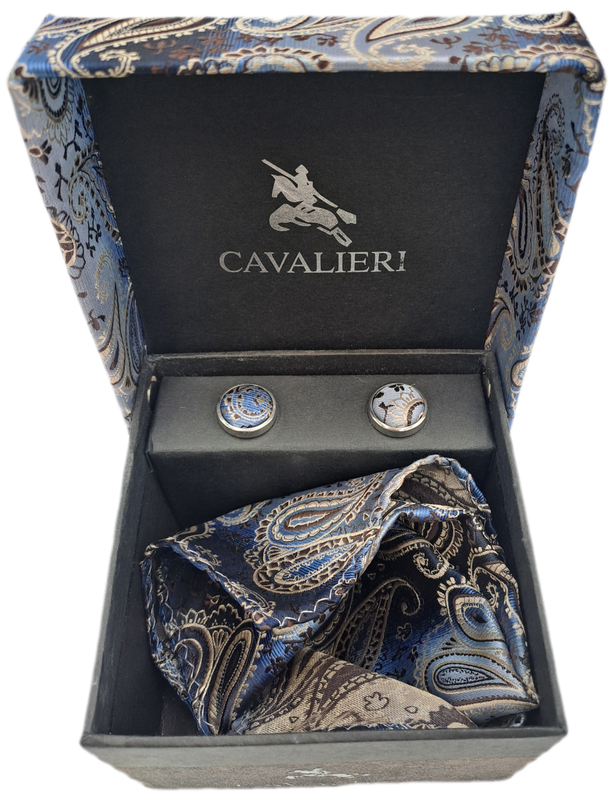 Vintage Cavalieri Cufflinks and Pocket Square Gift set -The Tie is Missing
