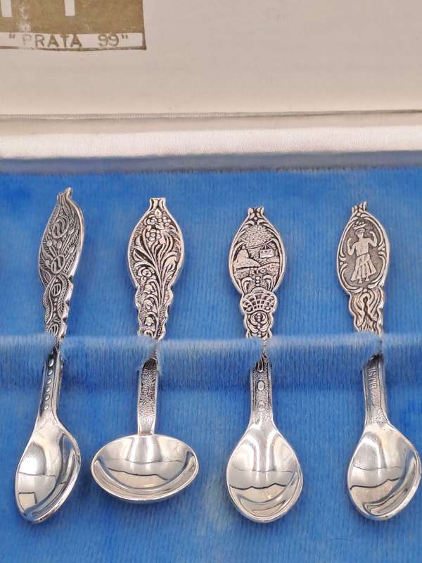 Vintage MP Prata 99 Silverplate Demitassee 7pc  Spoon Set-Boxed