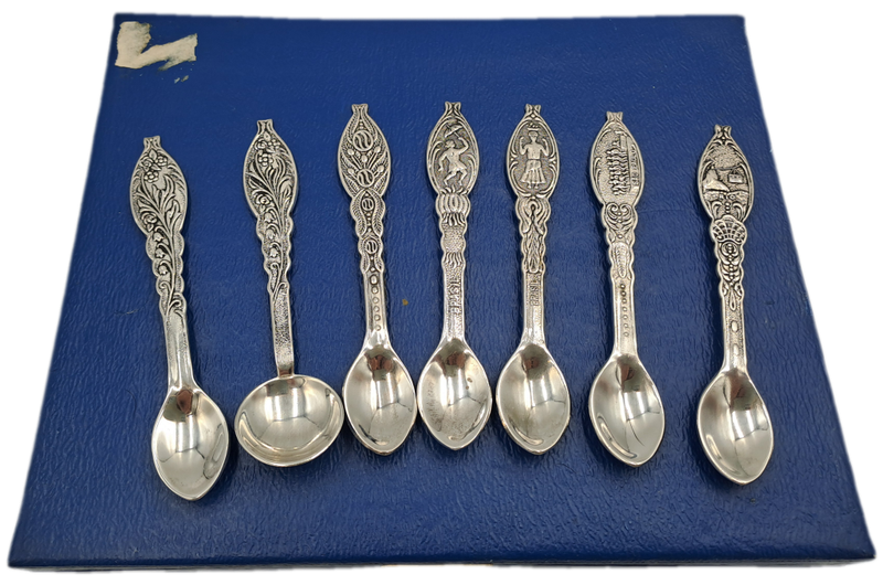 Vintage MP Prata 99 Silverplate Demitassee 7pc  Spoon Set-Boxed