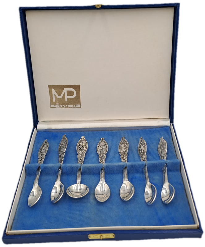 Vintage MP Prata 99 Silverplate Demitassee 7pc  Spoon Set-Boxed