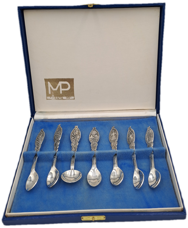 Vintage MP Prata 99 Silverplate Demitassee 7pc  Spoon Set-Boxed