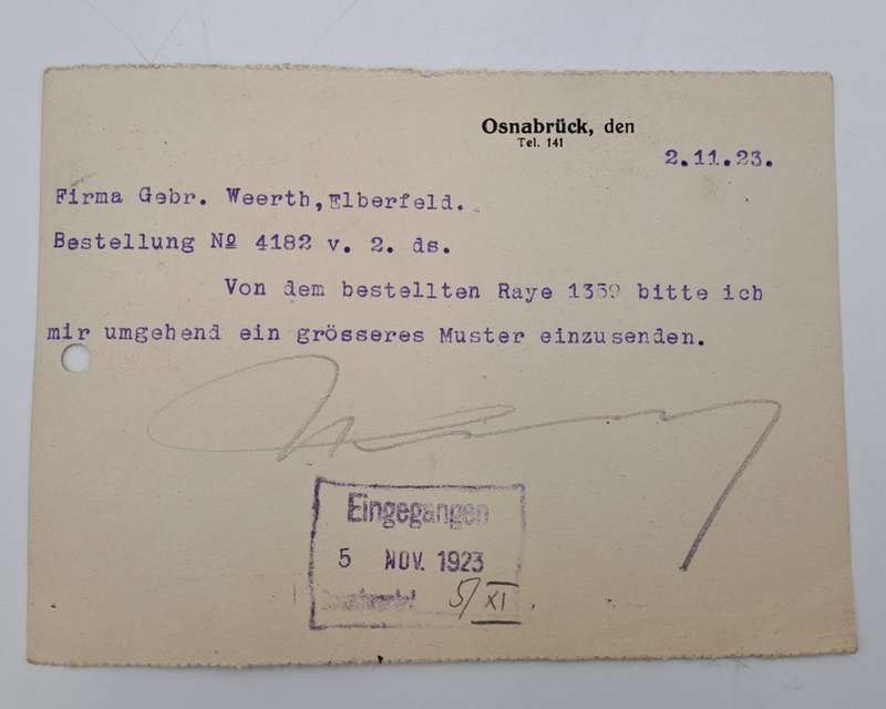 A 1923 Postcard in German with 4 Germany inflation 10 million Mark stamps.