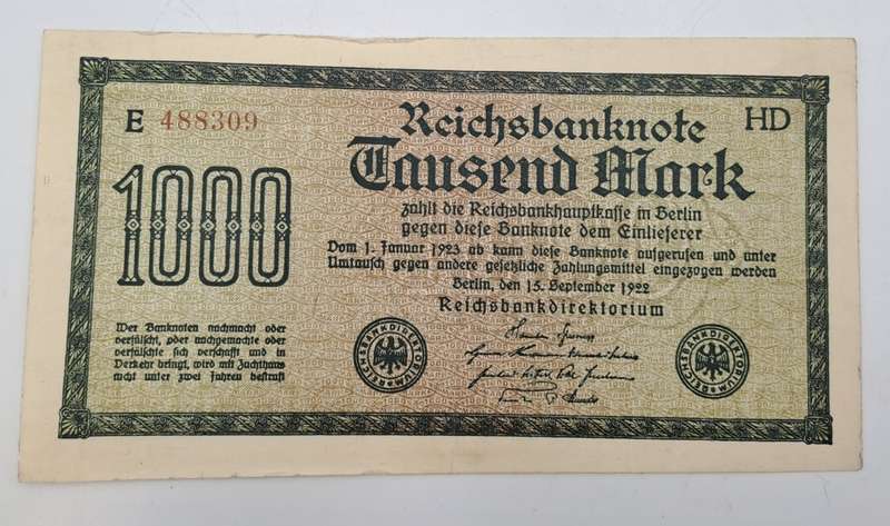 1922 Germany  1000 Mark Reichsbank note