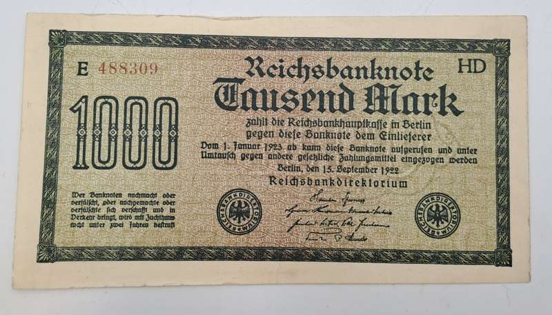 1922 Germany  1000 Mark Reichsbank note