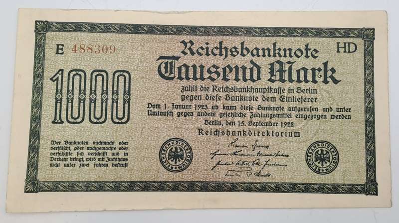 1922 Germany  1000 Mark Reichsbank note