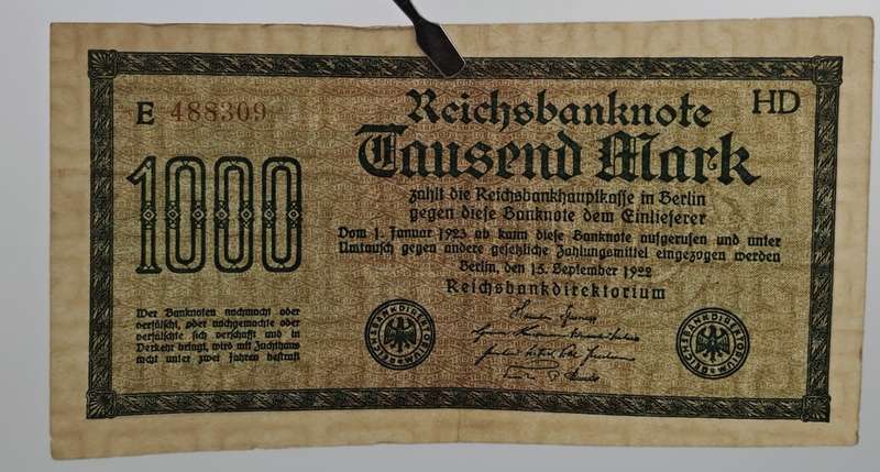 1922 Germany  1000 Mark Reichsbank note