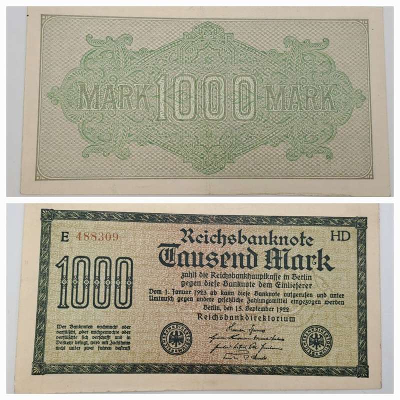 1922 Germany  1000 Mark Reichsbank note