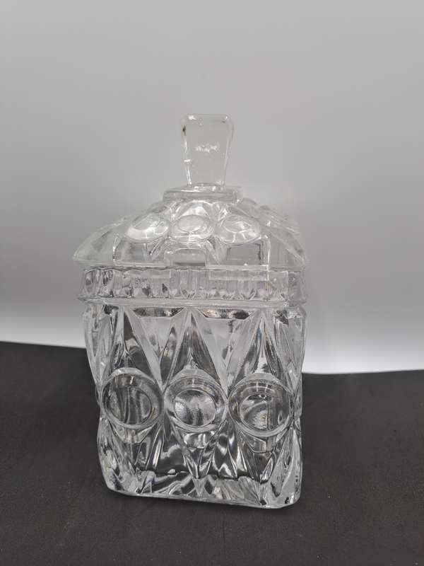 Vintage Cut Glass conserve Jar, lidded -Jam or Marmelade Pot