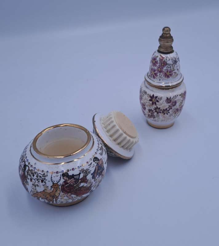 Vintage Greek perfume bottle and perfume ointment pot hand Painted.