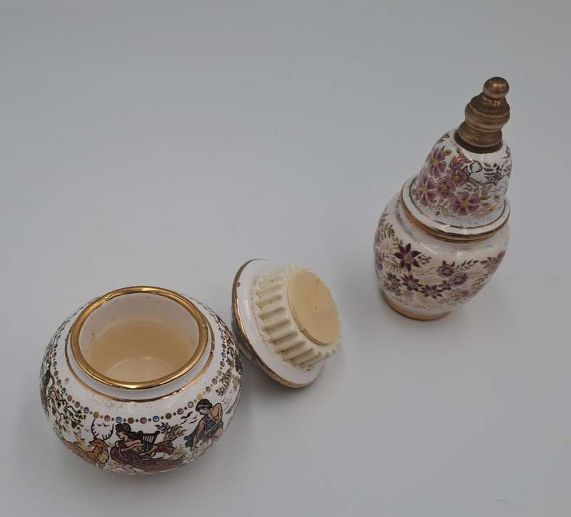 Vintage Greek perfume bottle and perfume ointment pot hand Painted.