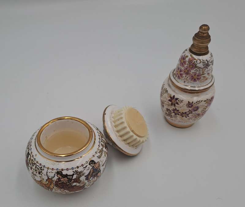 Vintage Greek perfume bottle and perfume ointment pot hand Painted.