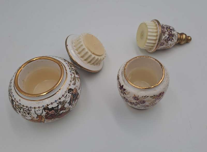 Vintage Greek perfume bottle and perfume ointment pot hand Painted.
