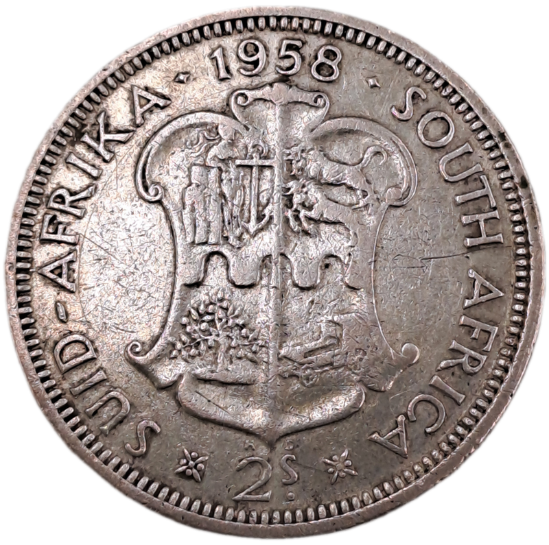 1958 South Africa Silver (.500) 2 Shillings - Elizabeth II 1st portrait