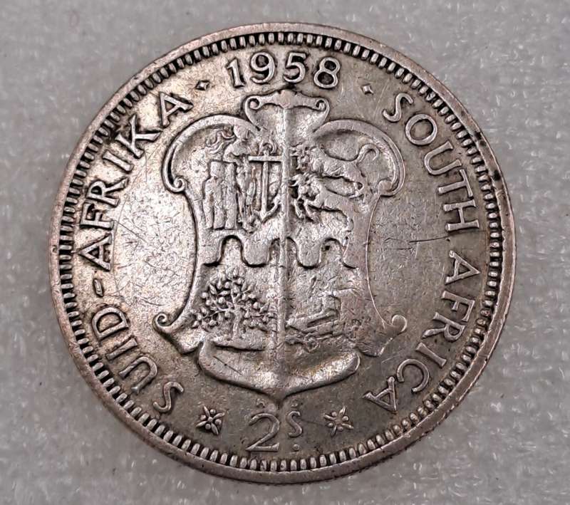 1958 South Africa Silver (.500) 2 Shillings - Elizabeth II 1st portrait