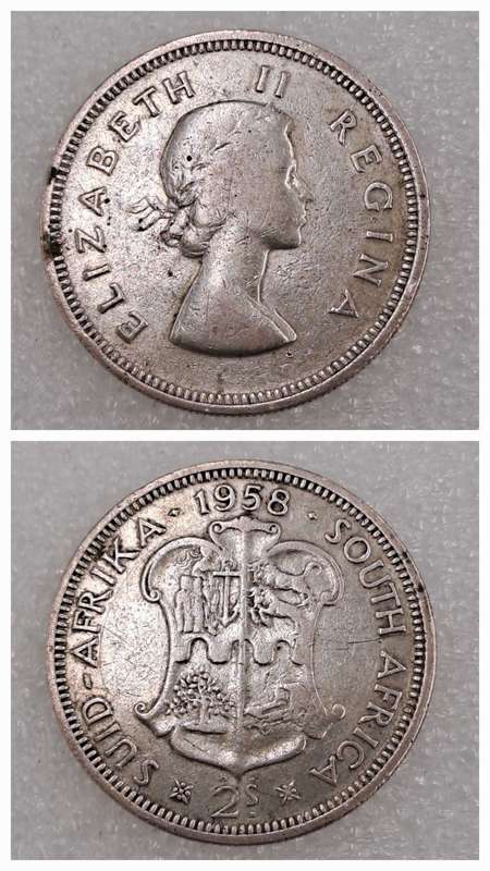 1958 South Africa Silver (.500) 2 Shillings - Elizabeth II 1st portrait