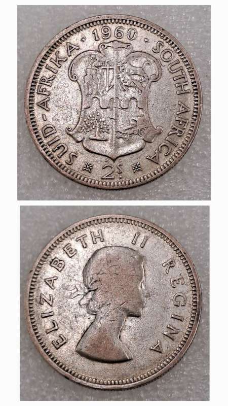 1960 South Africa Silver (.500) 2 Shillings - Elizabeth II 1st portrait