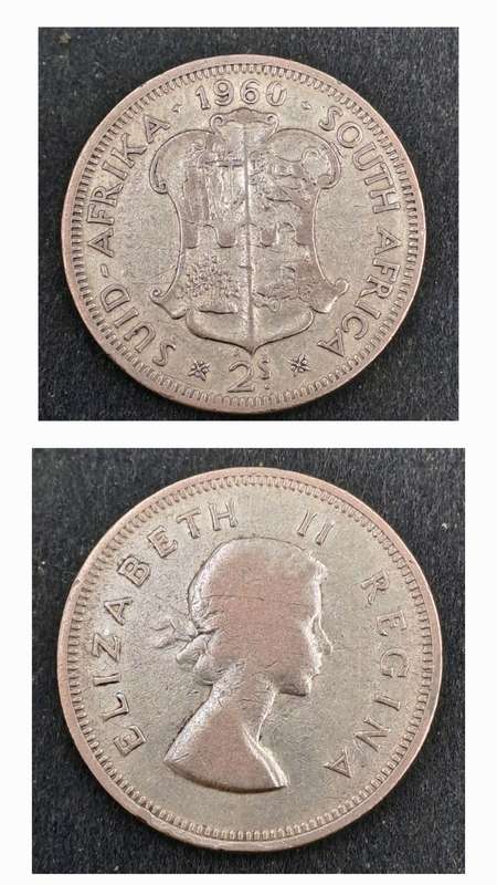 1960 South Africa Silver (.500) 2 Shillings - Elizabeth II 1st portrait