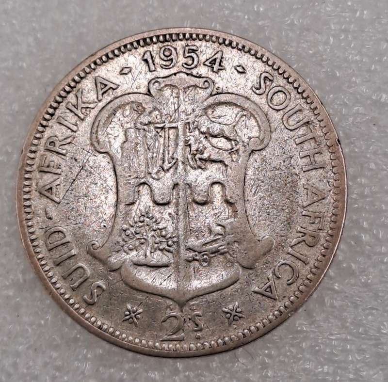 1954 South Africa Silver (.500) 2 Shillings - Elizabeth II 1st portrait