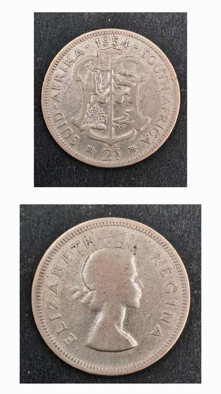 1954 South Africa Silver (.500) 2 Shillings - Elizabeth II 1st portrait
