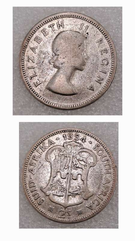 1954 South Africa Silver (.500) 2 Shillings - Elizabeth II 1st portrait
