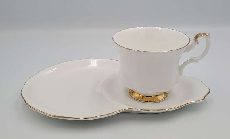 Vintage Royal Albert Tennis/Snack Set Val d`Or White and  Gold trim (Cup has a Chip)