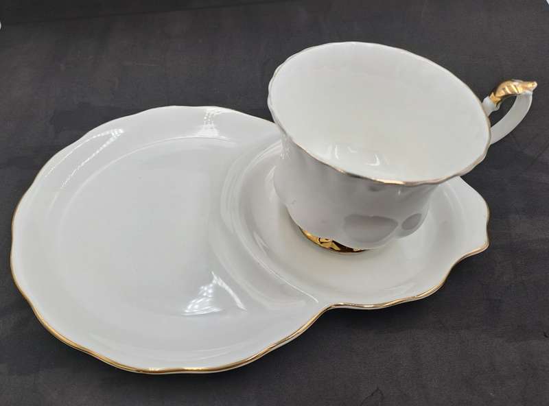 Vintage Royal Albert Tennis/Snack Set Val d`Or White and  Gold trim (Cup has a Chip)