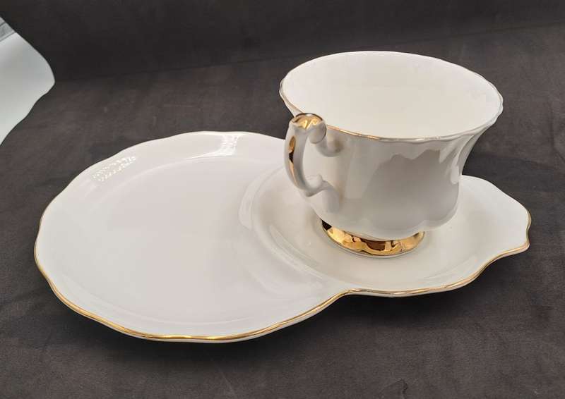 Vintage Royal Albert Tennis/Snack Set Val d`Or White and  Gold trim (Cup has a Chip)