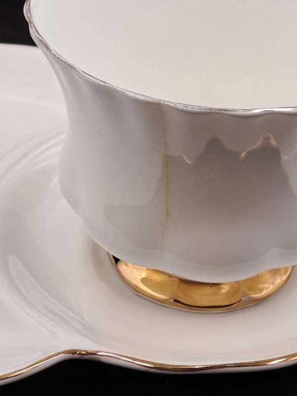 Vintage Royal Albert Tennis/Snack Set Val d`Or White and  Gold trim (Cup has a Hairline Crack)