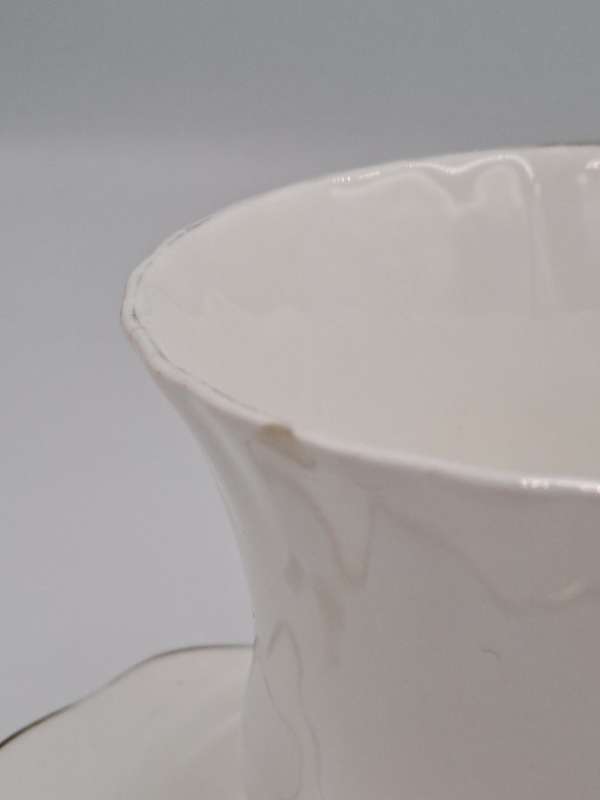 Vintage Royal Albert Tennis/Snack Set Val d`Or White and Gold trim (Cup has Chip and Hairline crack)