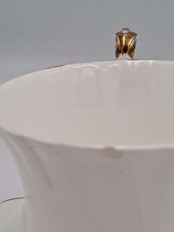 Vintage Royal Albert Tennis/Snack Set Val d`Or White and Gold trim (Cup has Chip and Hairline crack)