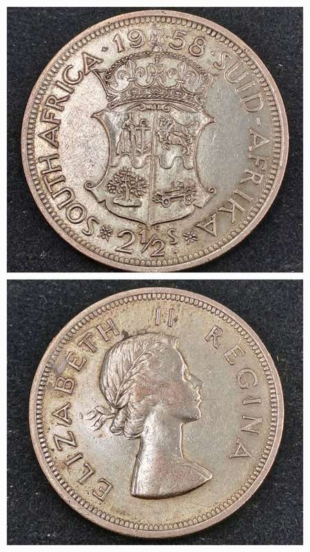 1958 South Africa Silver (.500) 2½ Shillings - Elizabeth II
