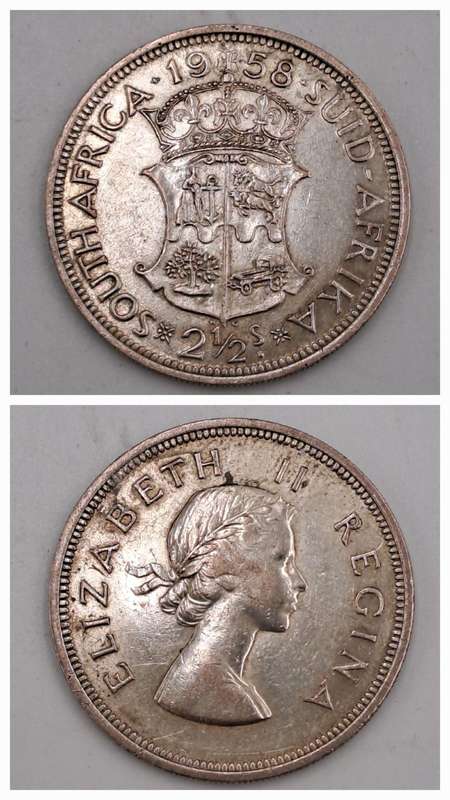 1958 South Africa Silver (.500) 2½ Shillings - Elizabeth II