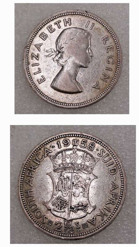 1958 South Africa Silver (.500) 2½ Shillings - Elizabeth II