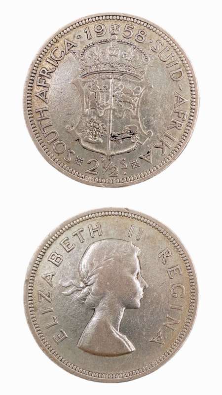 1958 South Africa Silver (.500) 2½ Shillings - Elizabeth II