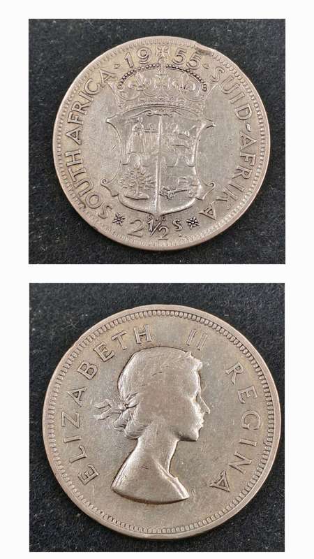 1955 Suid Africa Silver (.500) 2½ Shillings - Elizabeth II